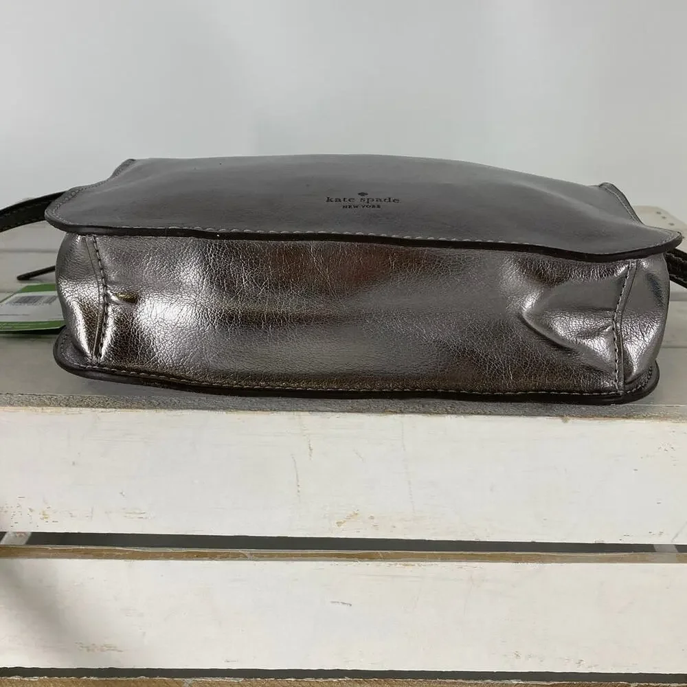 KATE SPADE NWT, PEWTER METALIC LEATHER WOMENS CROSSBODY BAG - Picture 10 of 12